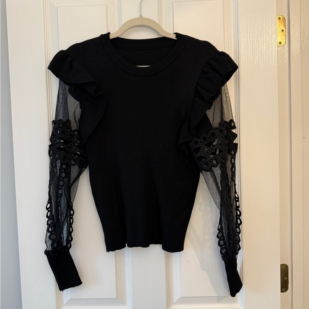 Chicwish Black Sheer Sleeve Blouse. EUC. Size small